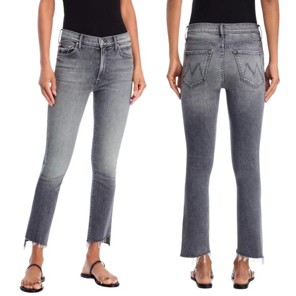 MOTHER Jeans The Insider Crop Step Fray 26 Gray Barely There Distressed Raw Hem - Picture 2 of 14